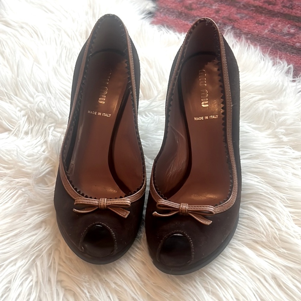 Miu Miu Brown Wedges with Bow Detail